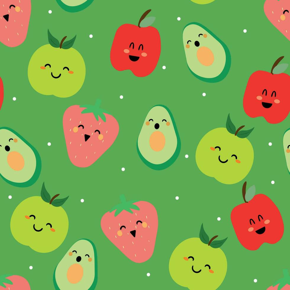 Seamless pattern with cute cartoon fruits, for fabric prints, textiles, gift wrapping paper. colorful vector for children, flat style