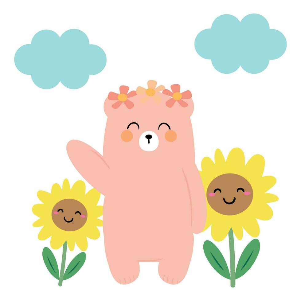 linda ilustración de dibujos animados rosado oso con linda escritura. linda animal fondos de pantalla, antecedentes y tarjetas vector