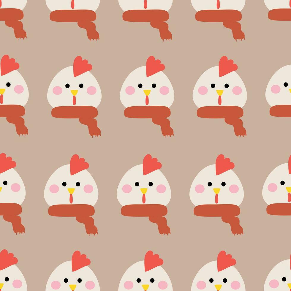 sin costura modelo de pollos vistiendo linda dibujos animados bufandas. linda fondo de pantalla para regalo envase papel, textil, vistoso vector para niños, plano estilo