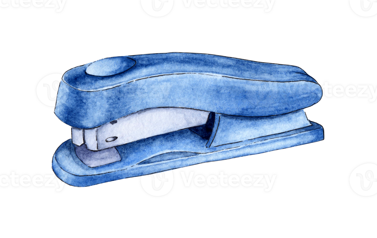 Watercolor illustrations of a stationery stapler in blue color for stapling paper, documents. Holder for school, office and hobby. Elements of stationery. Isolated . Drawn by hand. png