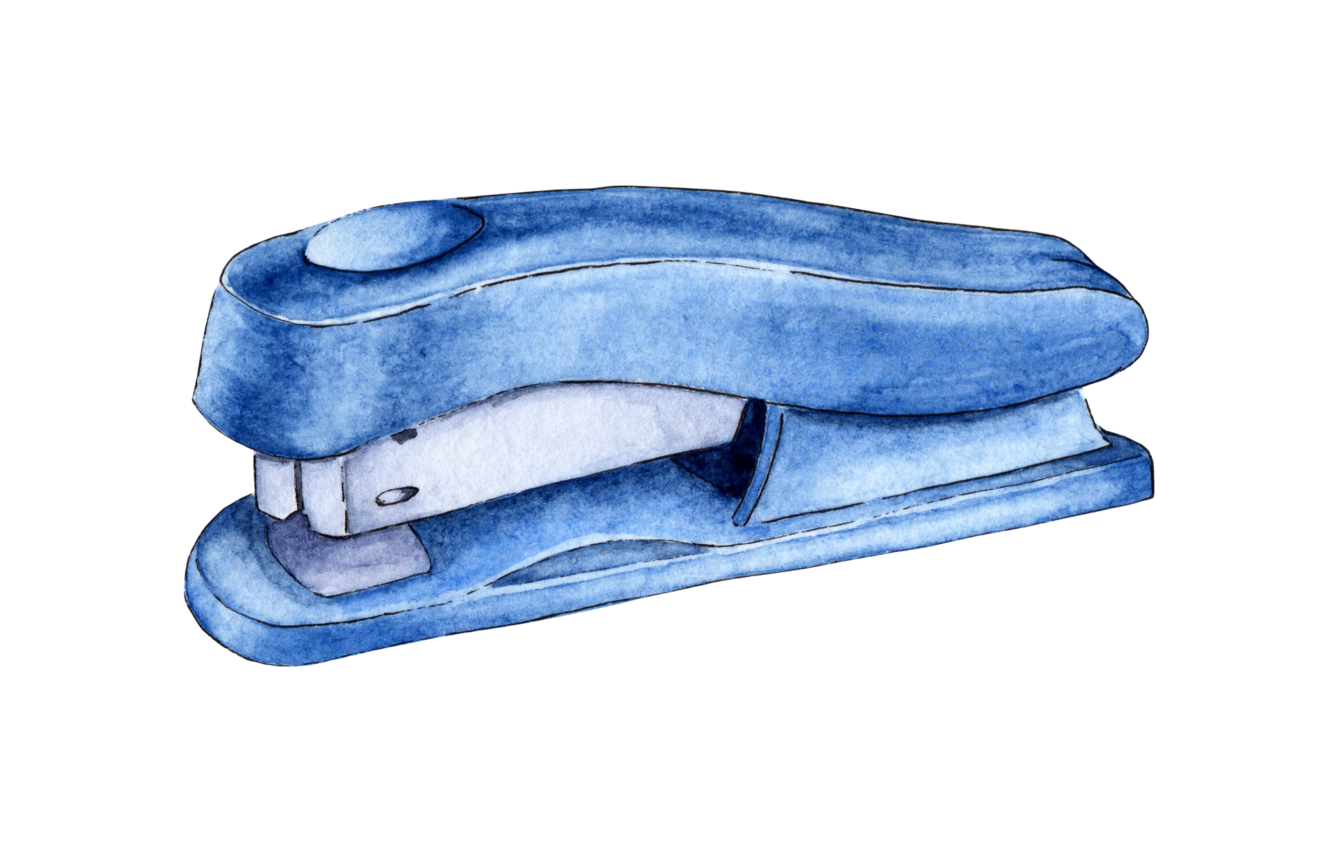 watercolor-illustrations-of-a-stationery-stapler-in-blue-color-for