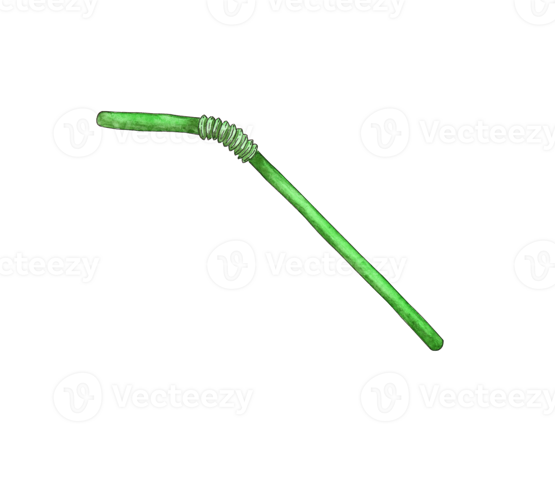 Green drinking straw, cocktail sketch, juice straw. Illustrations on