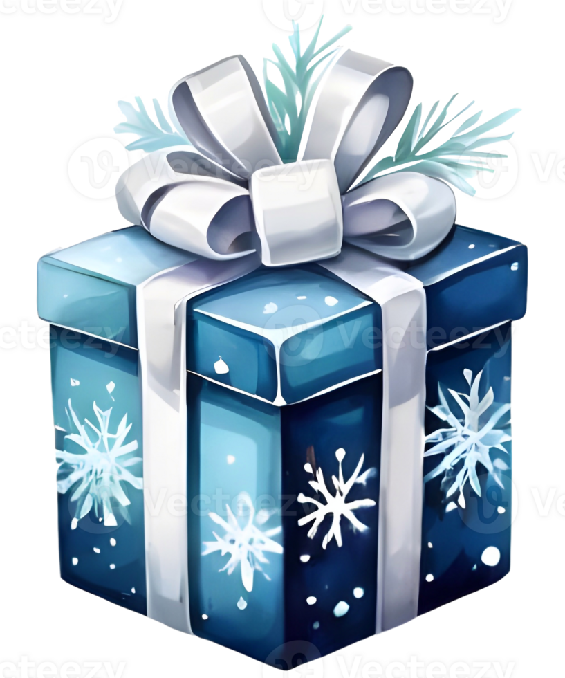 AI generated Christmas gift box with snowflakes png