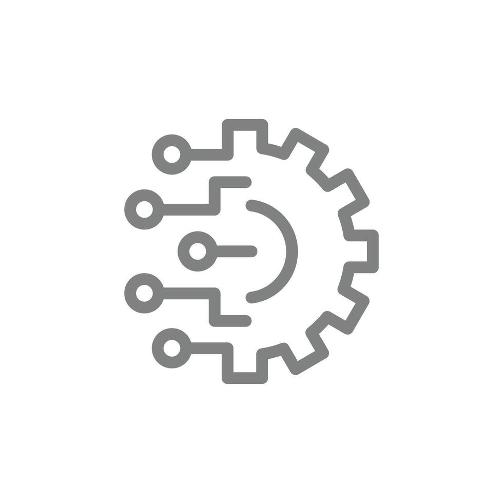 grey Digital technology gear line art icon concept isolated on white background. cogwheel outline Vector illustration