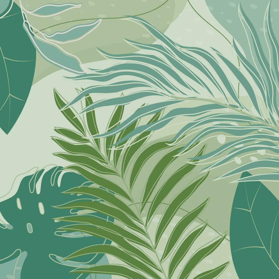 green leaves palm floral lines art print design. Botanical Wall Art Vector Abstract art design for wall print.