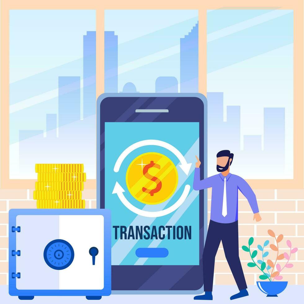 Illustration vector graphic cartoon character of mobile banking