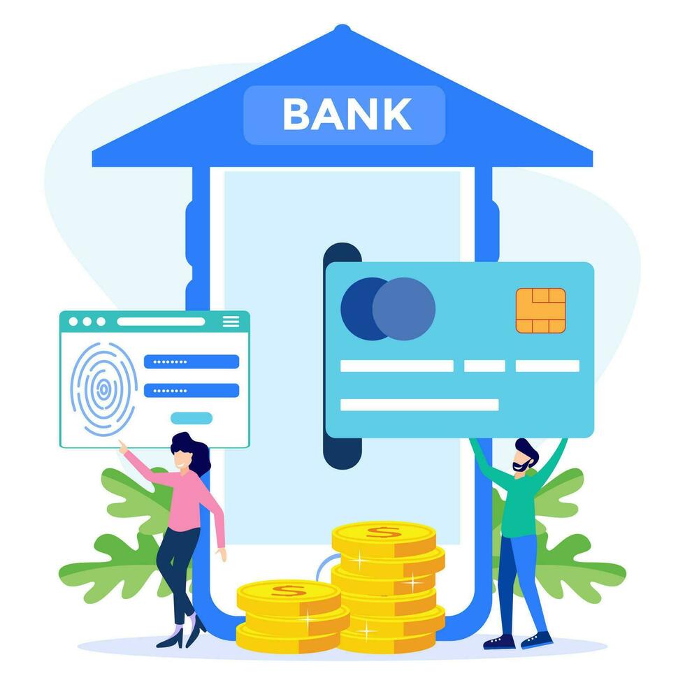 Illustration vector graphic cartoon character of mobile banking