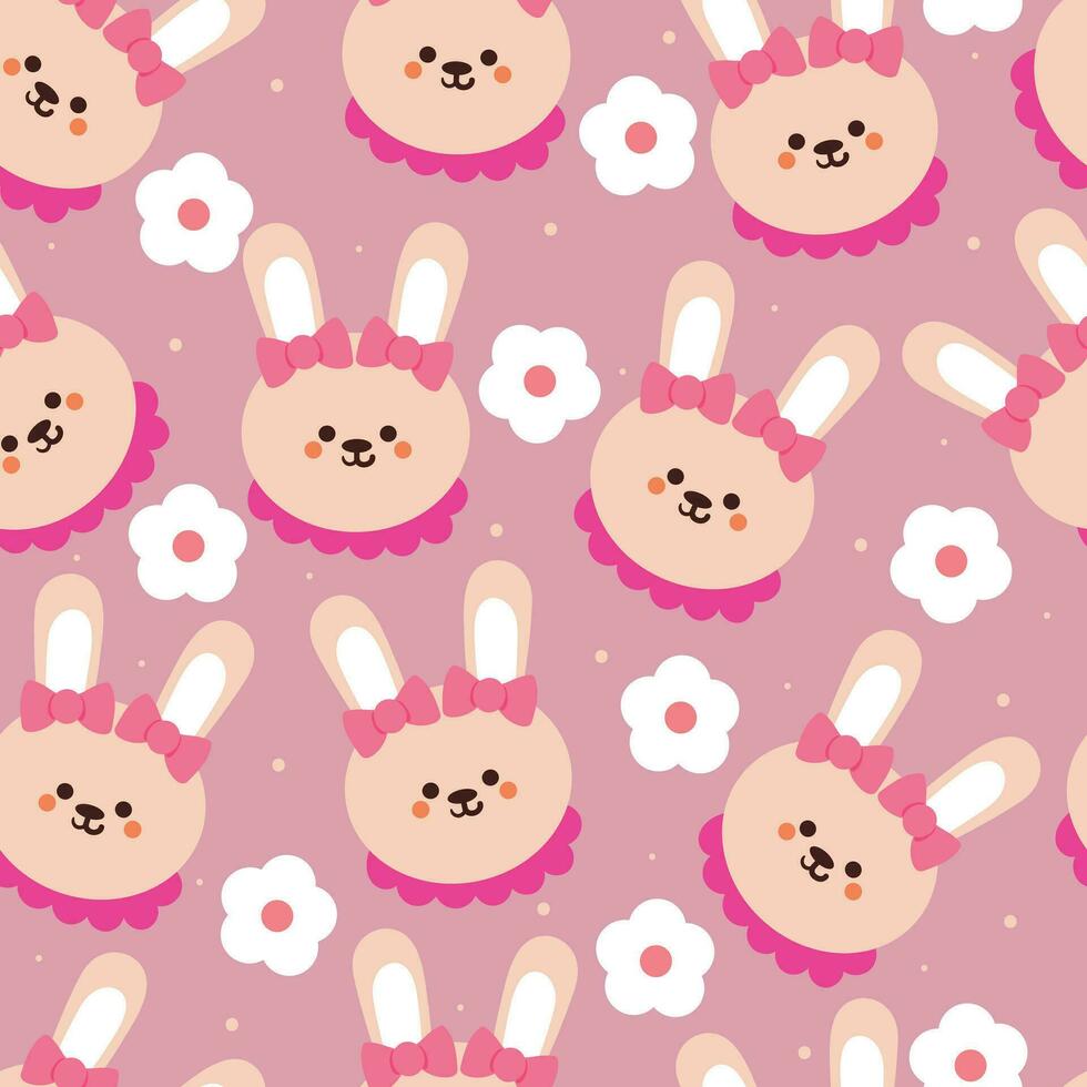 seamless pattern cartoon bunny and flower. cute animal wallpaper for textile, gift wrap paper vector