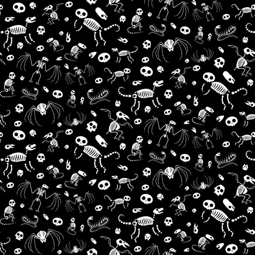 Halloween Skeletons Black White Seamless Pattern vector