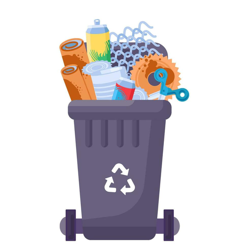 Overflowing Transportable Metal Waste Container vector