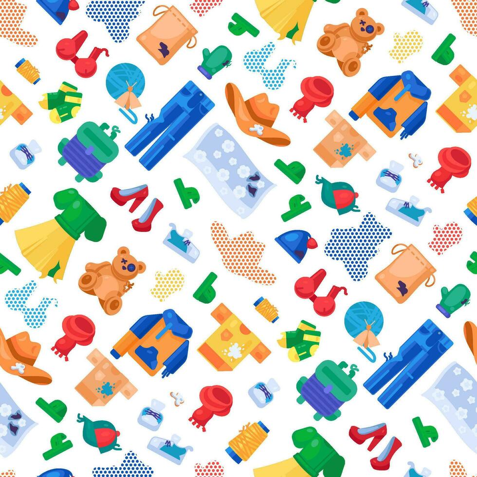 Reusable Textile Waste Items Seamless Pattern vector