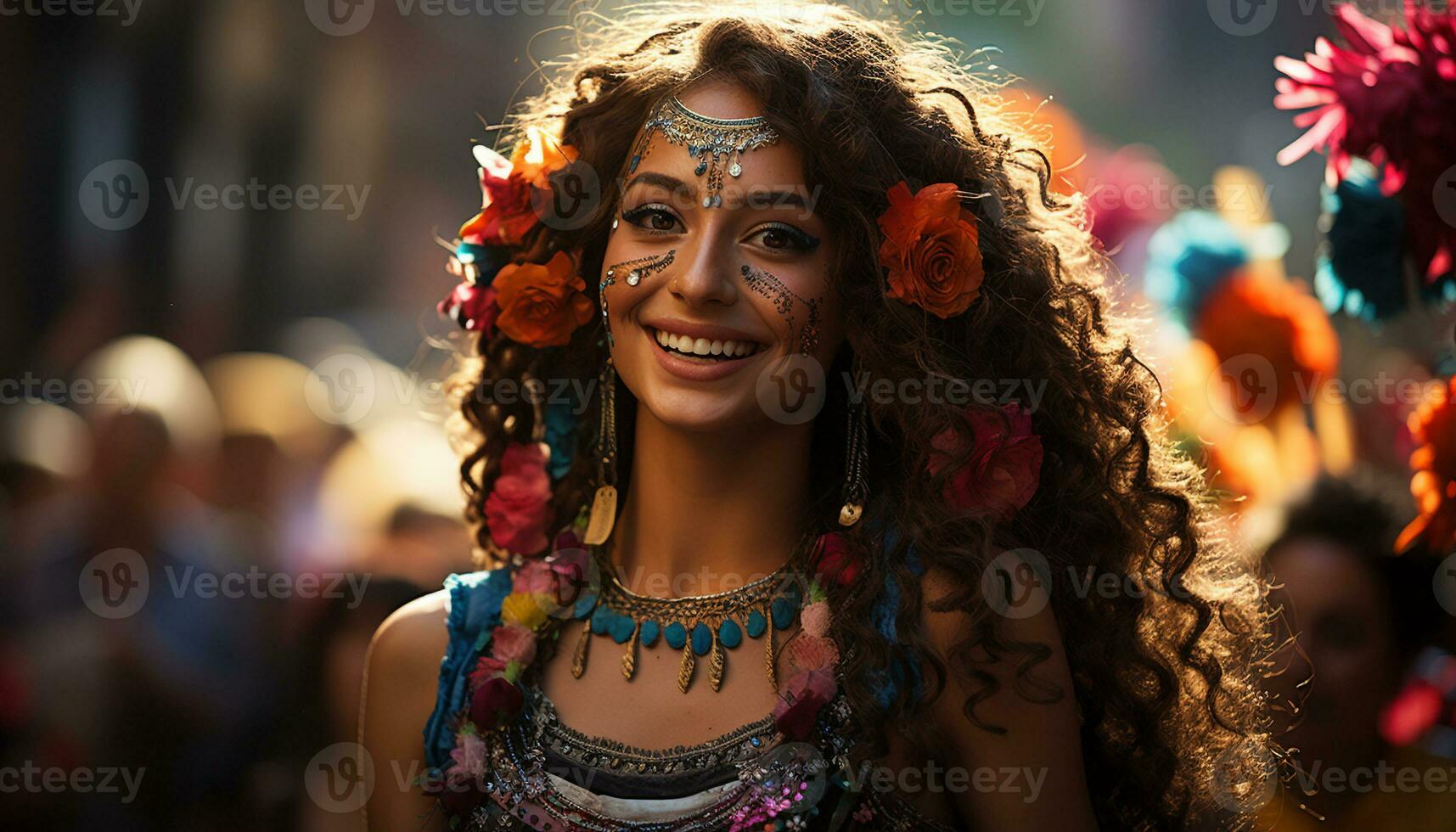 AI generated Women having fun at carnival. generative ai 36474141