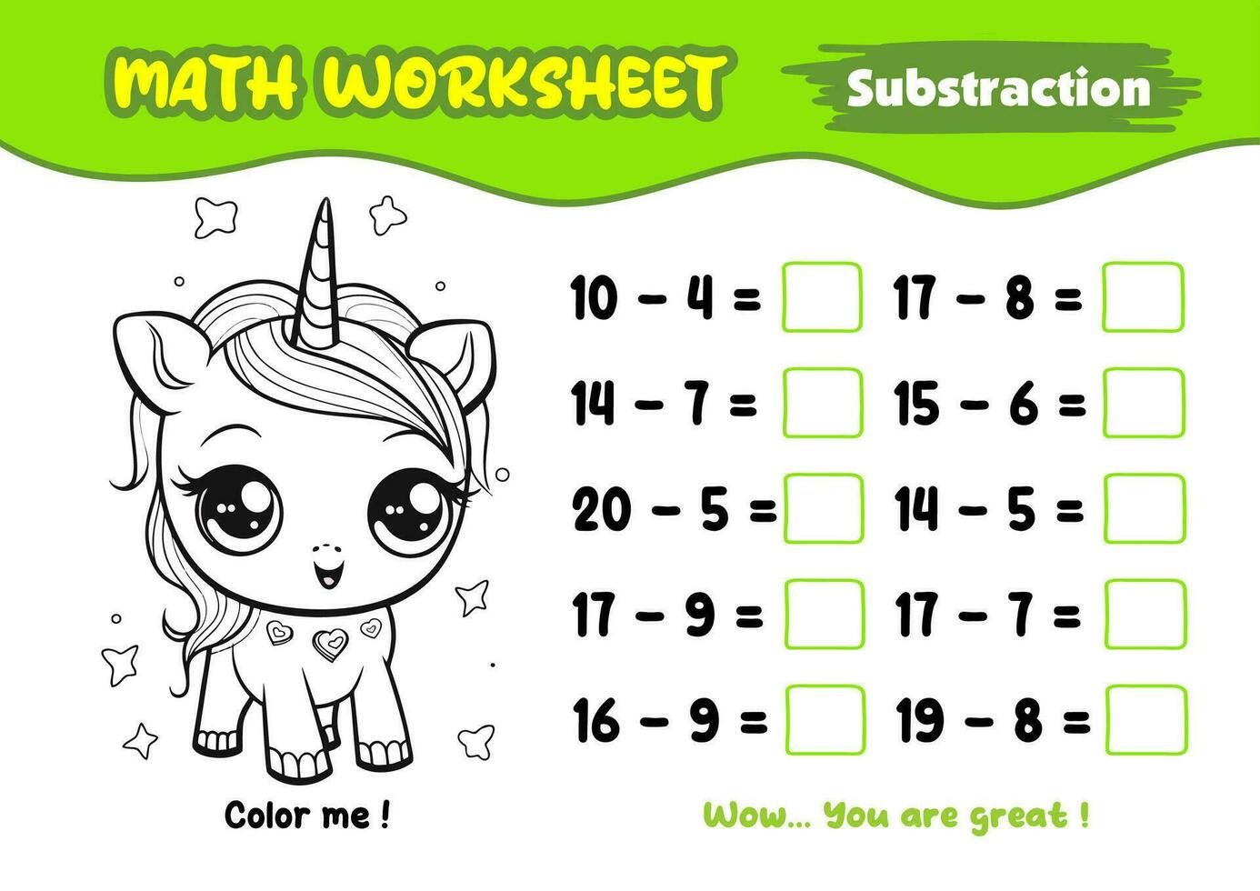 math worksheets for early childhood with interesting coloring pictures vector