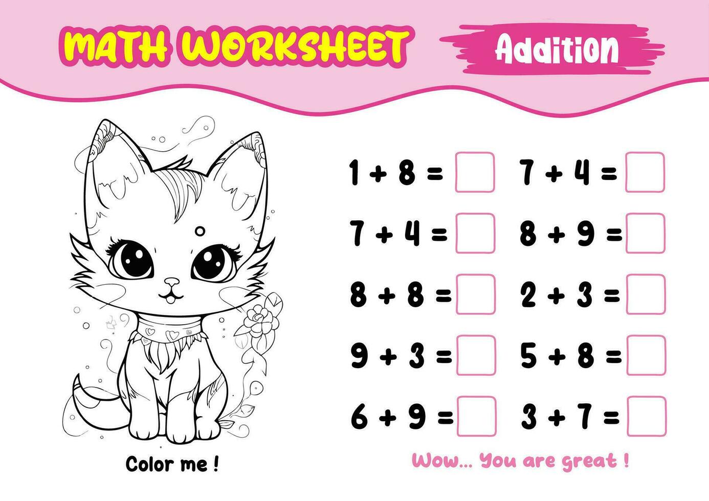 math worksheets for early childhood with interesting coloring pictures vector