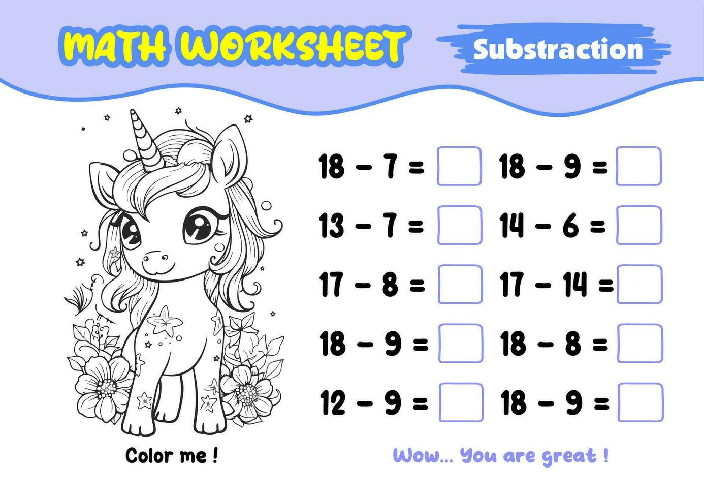 math worksheets for early childhood with interesting coloring pictures vector