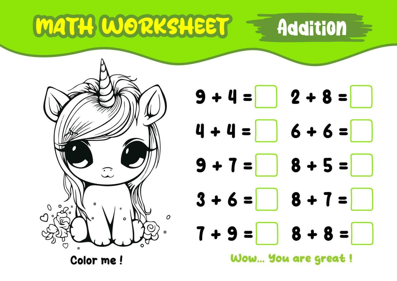 math worksheets for early childhood with interesting coloring pictures vector