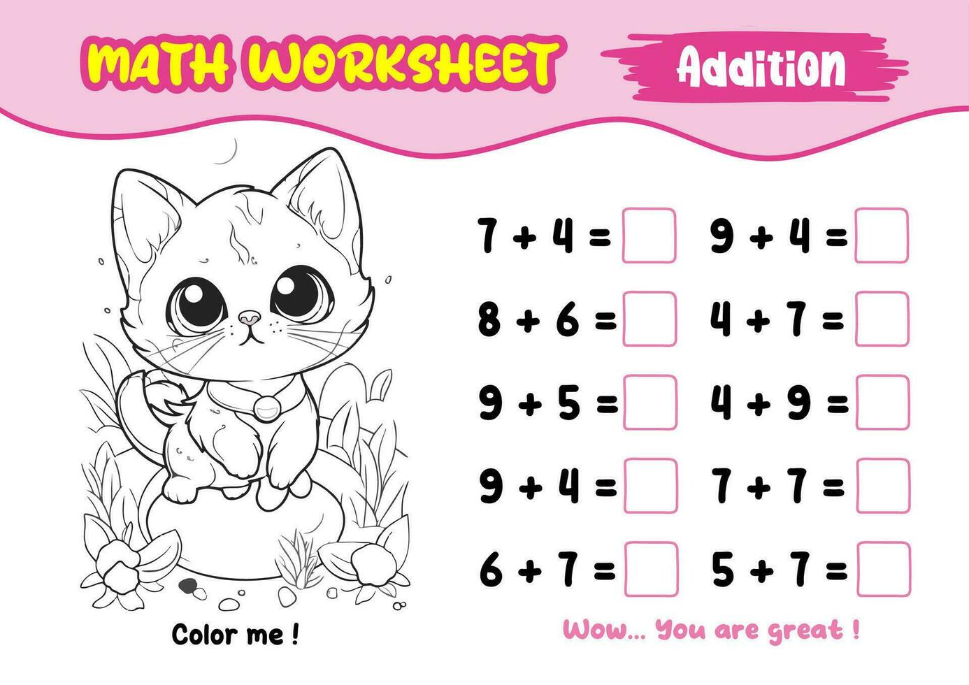 math worksheets for early childhood with interesting coloring pictures vector