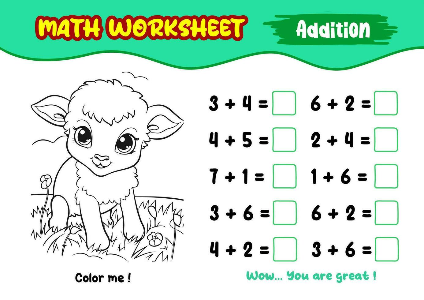 math worksheets for early childhood with interesting coloring pictures vector