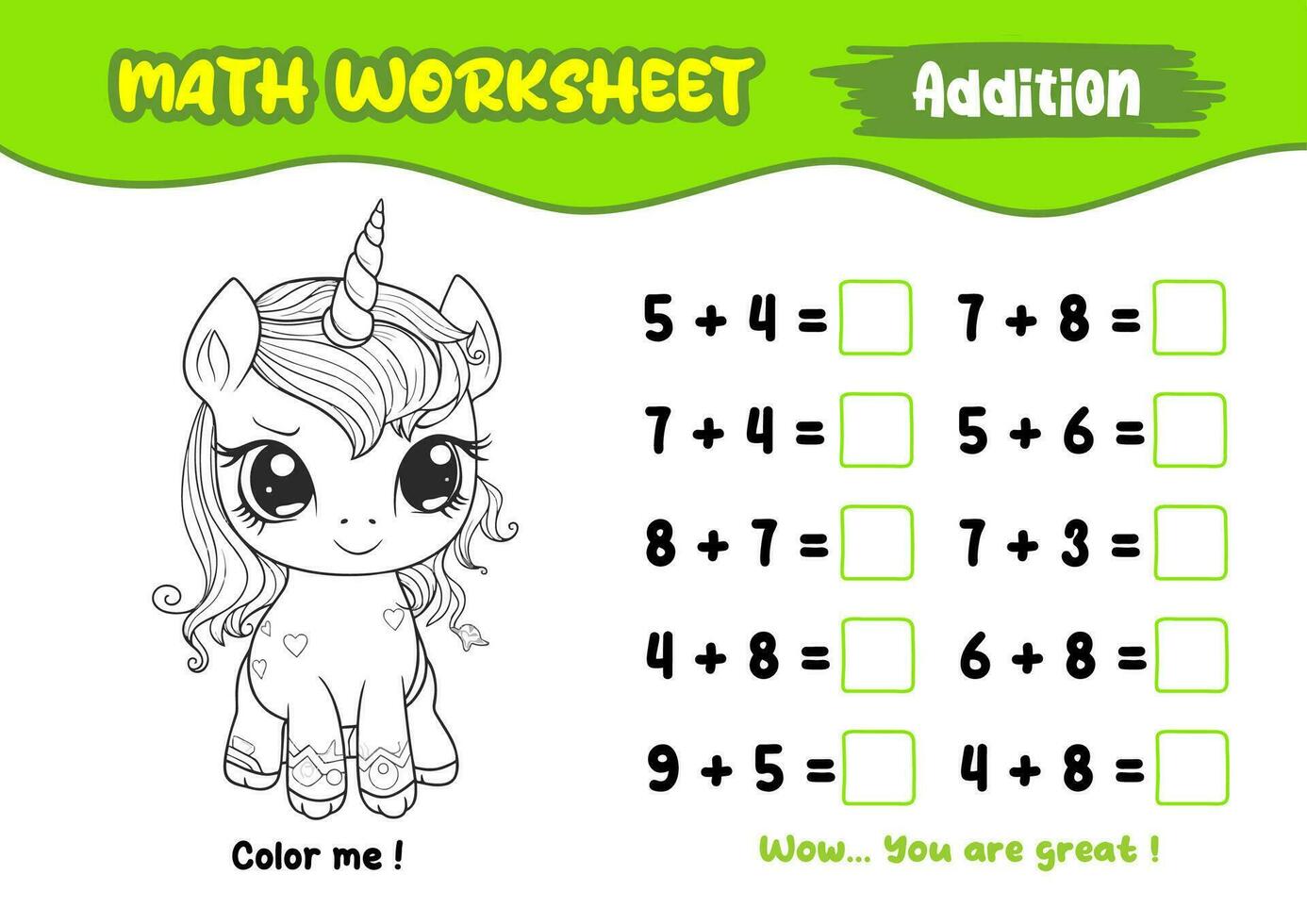 math worksheets for early childhood with interesting coloring pictures vector