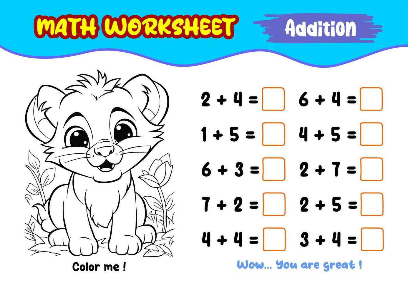 matemáticas hojas de trabajo para temprano infancia con interesante colorante imágenes vector