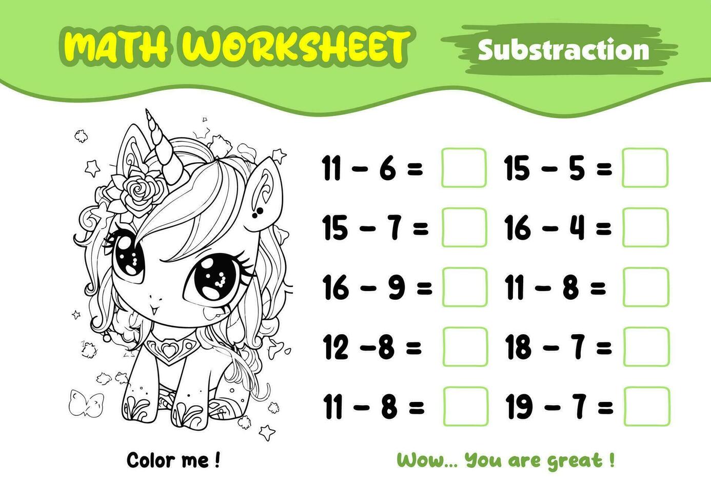math worksheets for early childhood with interesting coloring pictures vector
