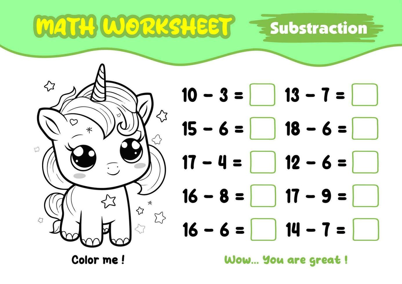 math worksheets for early childhood with interesting coloring pictures vector