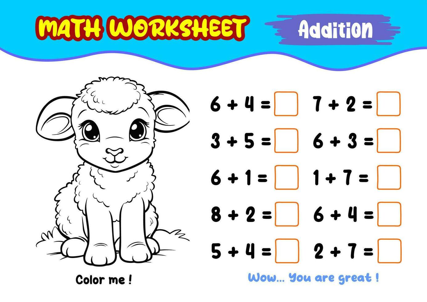 math worksheets for early childhood with interesting coloring pictures vector