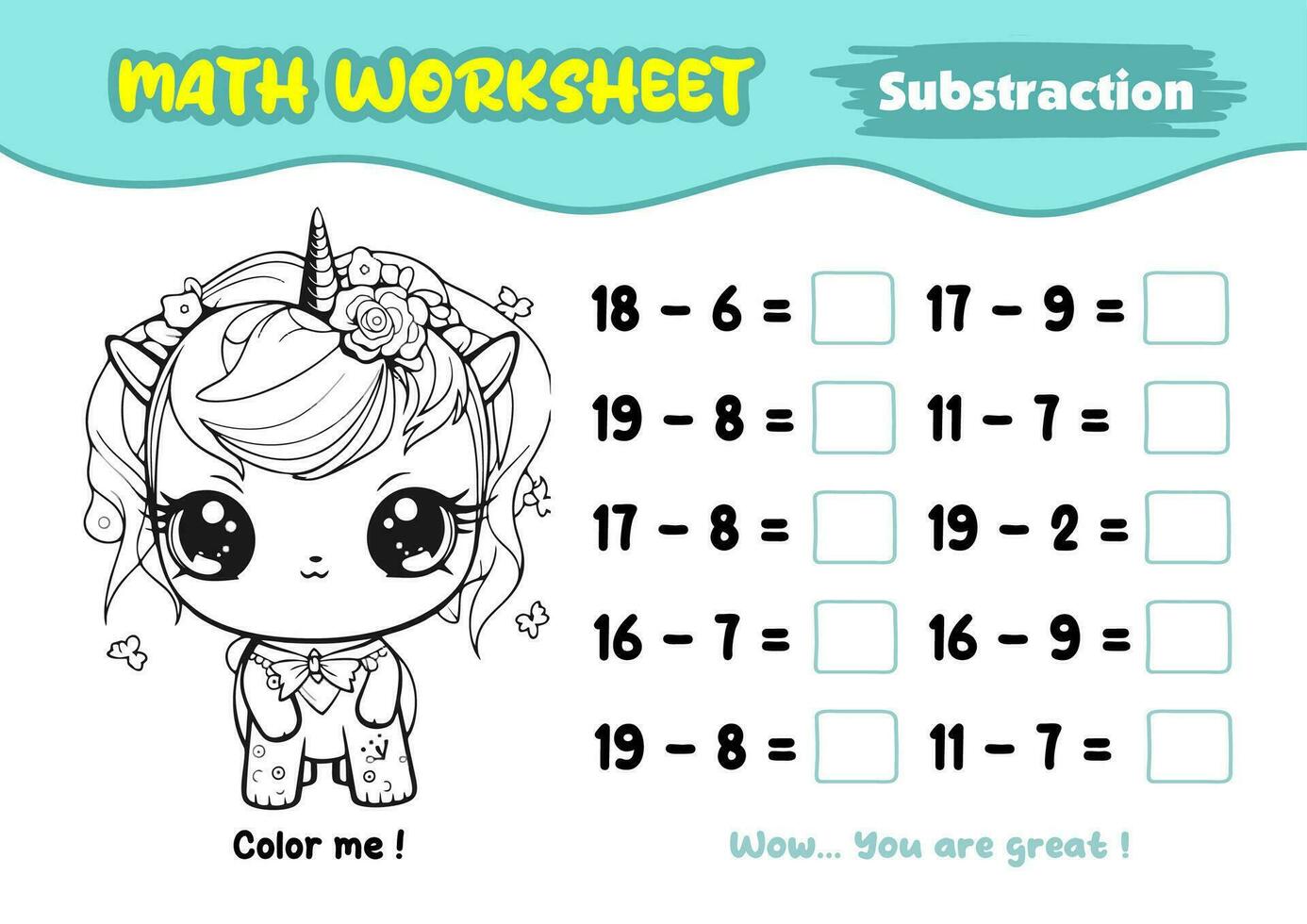 math worksheets for early childhood with interesting coloring pictures vector