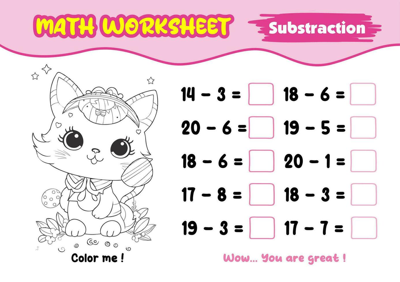 math worksheets for early childhood with interesting coloring pictures vector