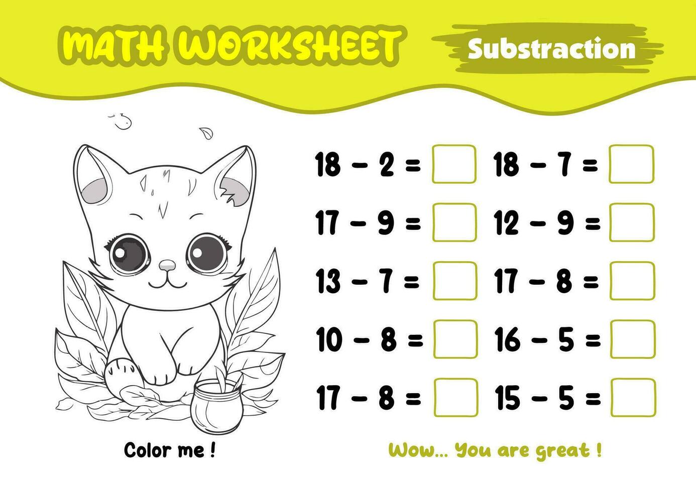math worksheets for early childhood with interesting coloring pictures vector