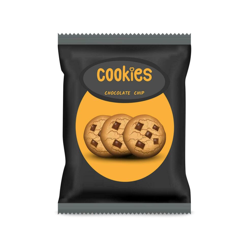 diseño embalaje modelo para chocolate chip galletas bocadillo. vector ilustración eps 10