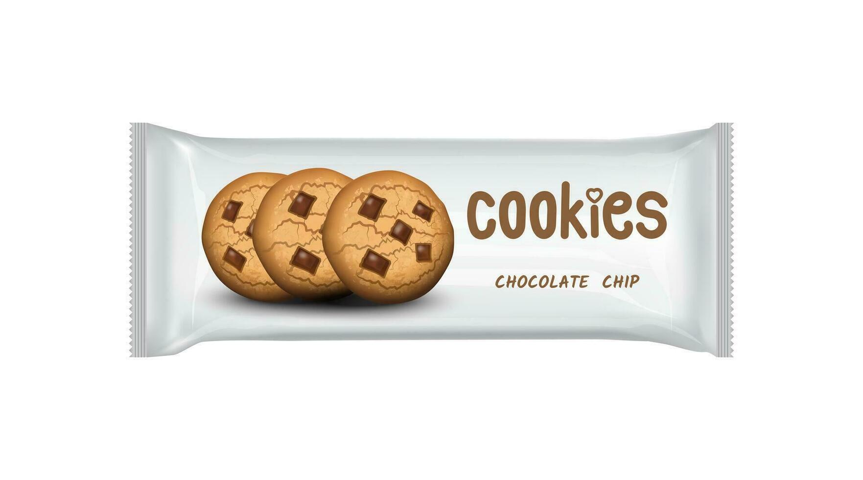 Design packaging template for chocolate chip cookies snack. Vector illustration EPS 10.