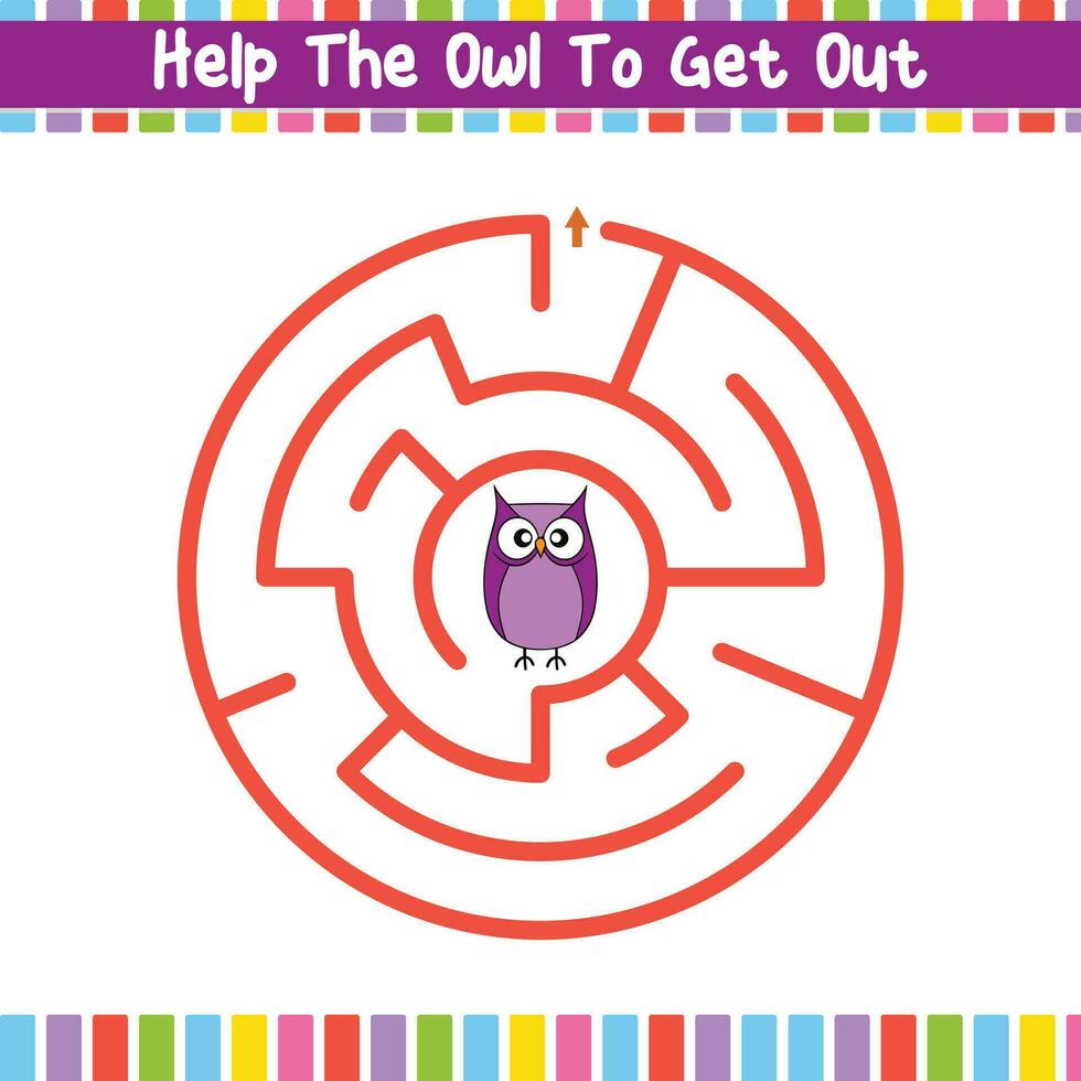 Kids Circular Maze Puzzle Discover the Path Educational Worksheet vector