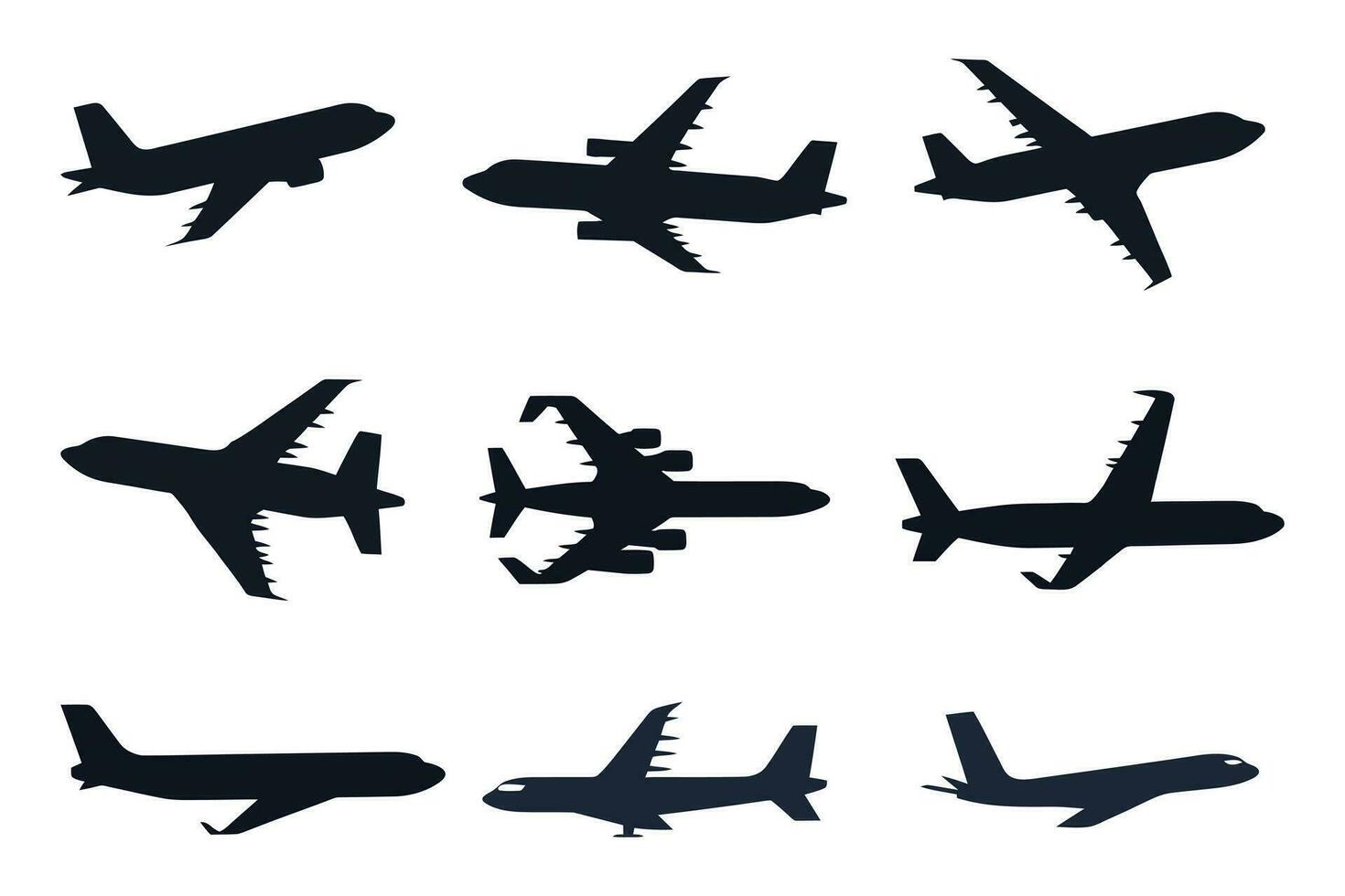 Flat Airplanes silhouettes set vector