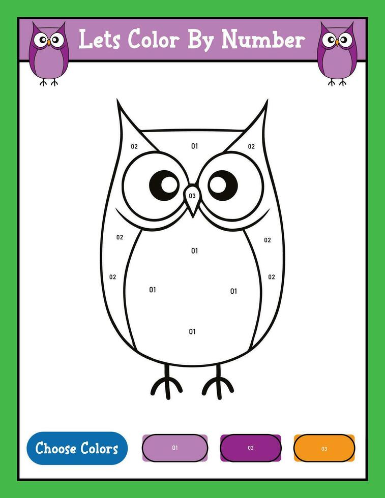 Color by number coloring page printable activity With Cute Owl vector