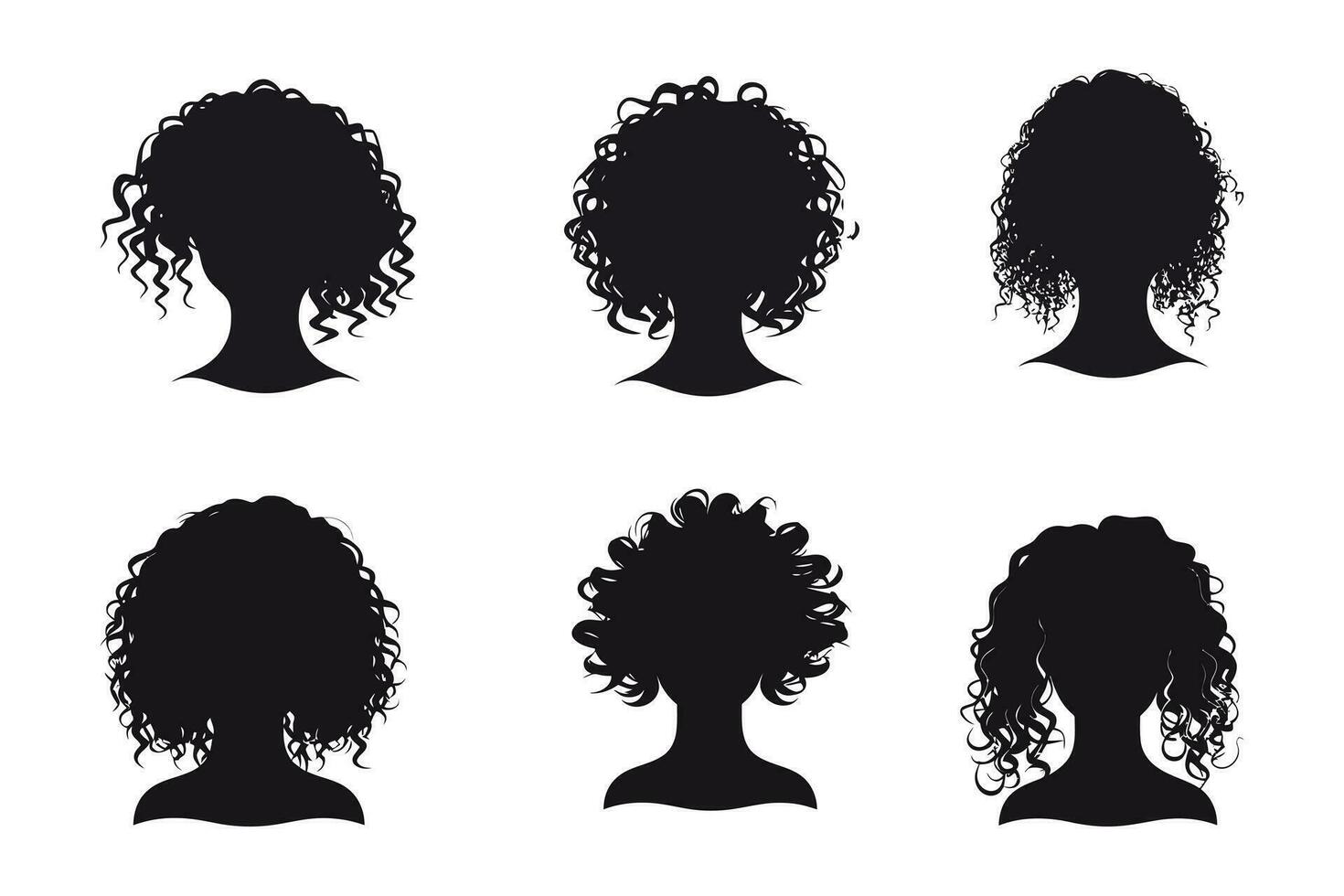 Hand drawn curly hair silhouette vector