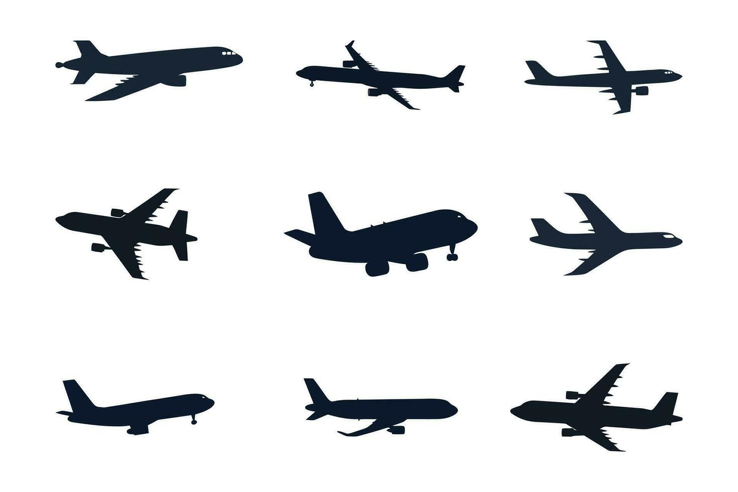 Flat Airplanes silhouettes set vector