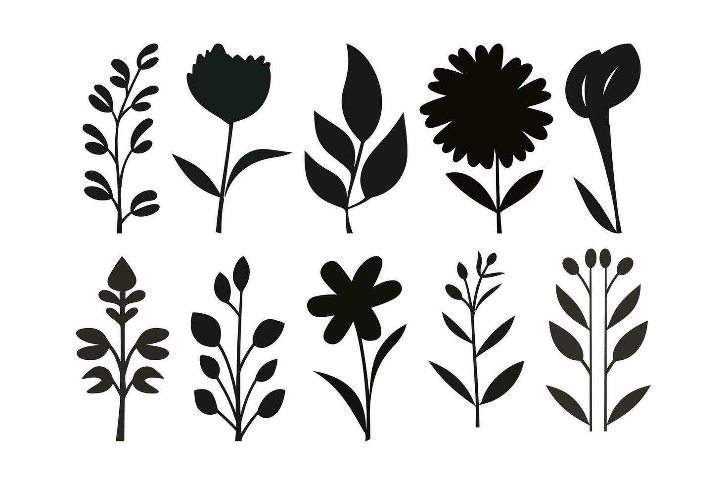 Flat design flower silhouettes vector