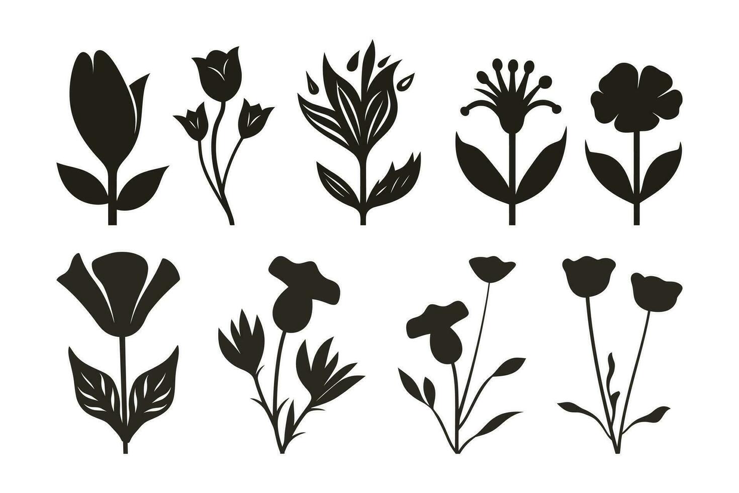 Flat design flower silhouettes vector