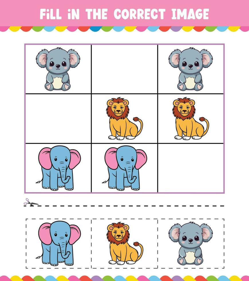 Education game for children Fill In The Correct Image vector