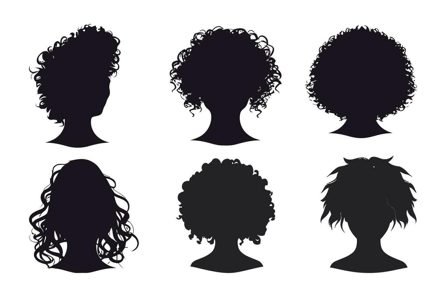 Hand drawn curly hair silhouette vector