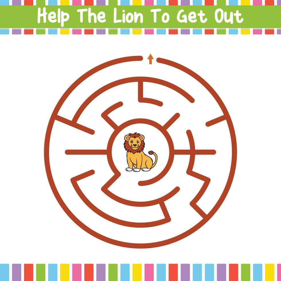 Kids Circular Maze Puzzle Discover the Path Educational Worksheet vector