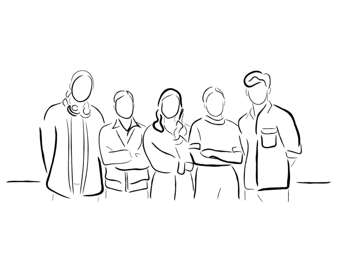 lIne art vector of a group of people together. Colleagues together.