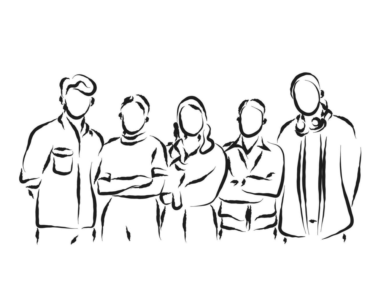 lIne art vector of a group of people together. Colleagues together.