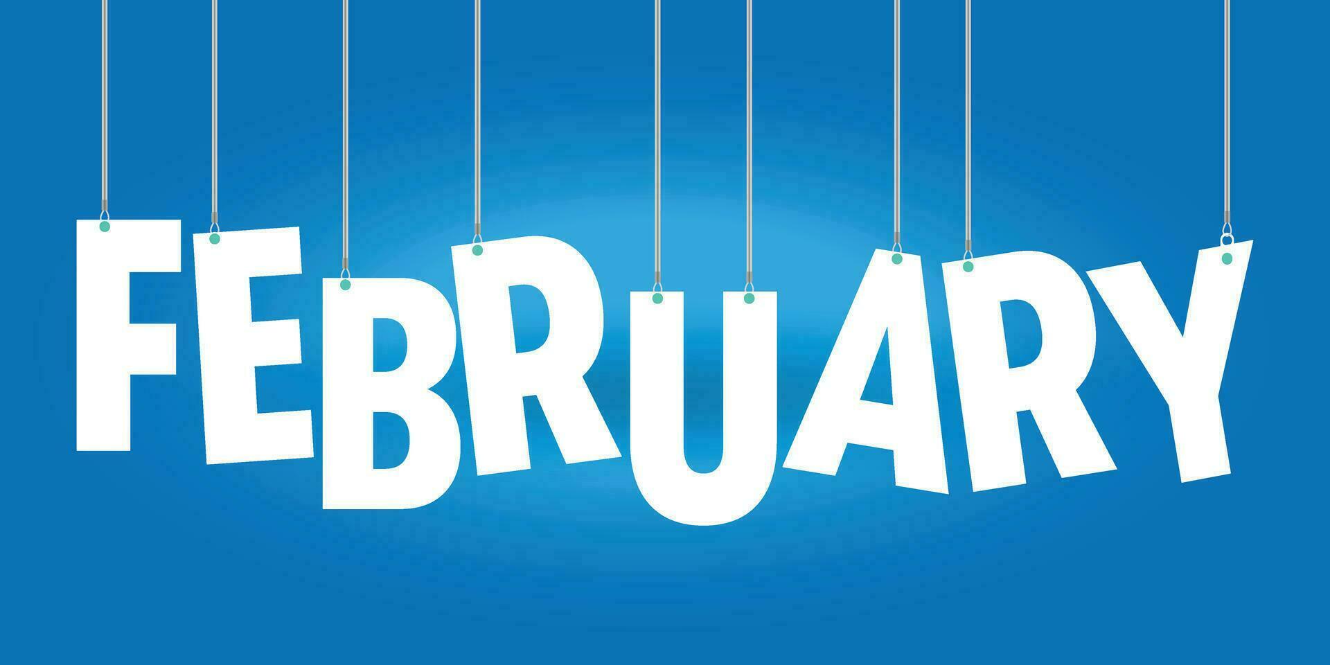 FEBRUARY word hanging on the ropes on isolated background vector 3d illustration.