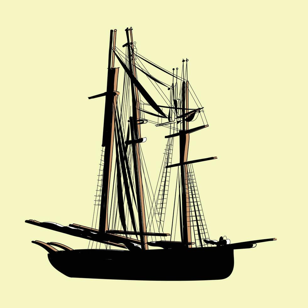 ship boat miniature vessel old vintage sailboat souvenir sea shipping travel with white background. vector