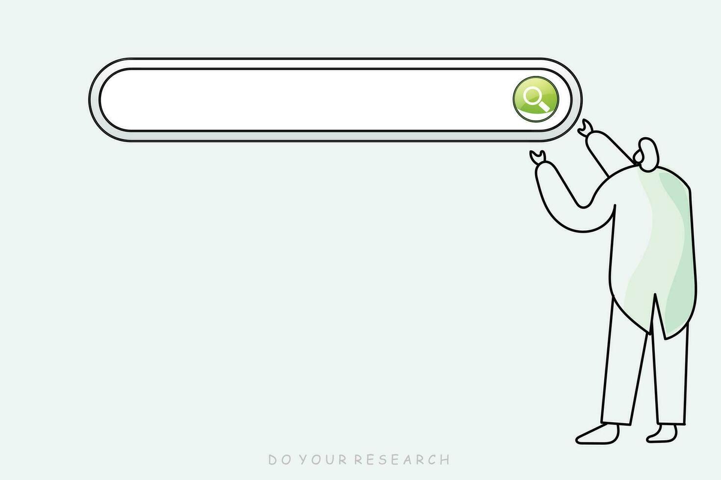 Flat line art of man holding a search bar. vector
