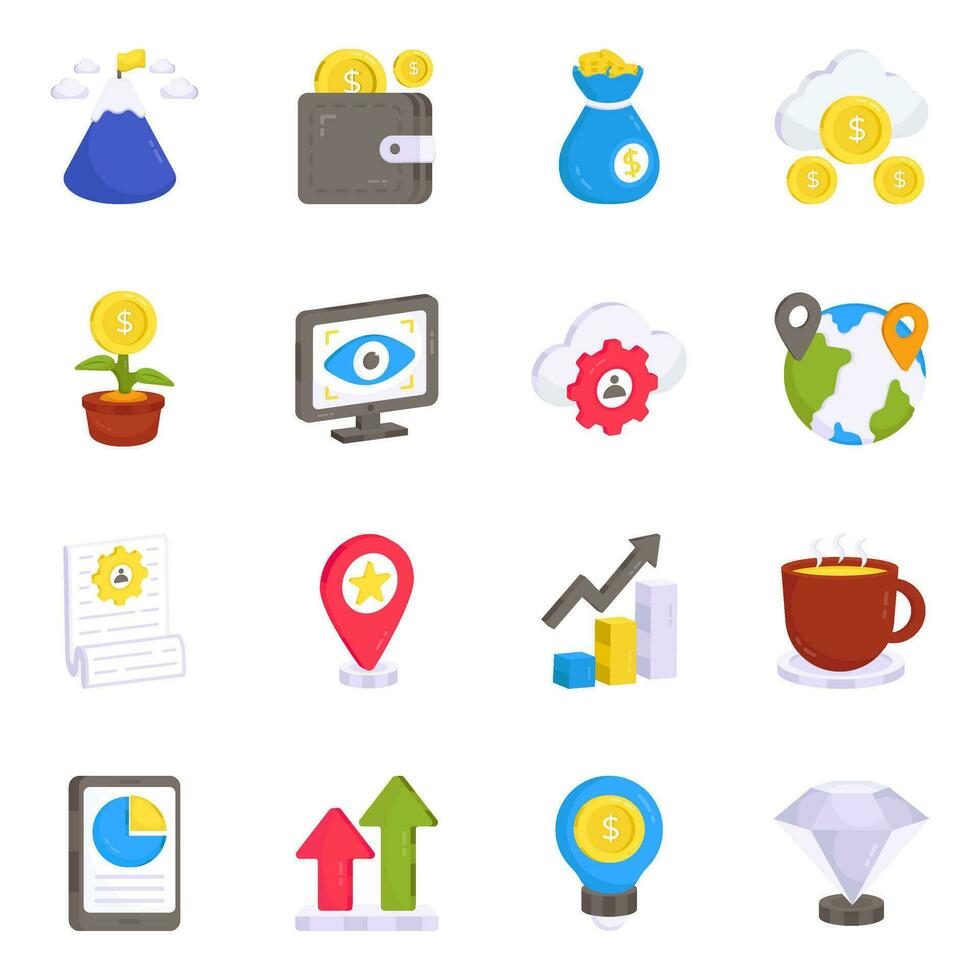 paquete de iconos planos de negocios y datos vector