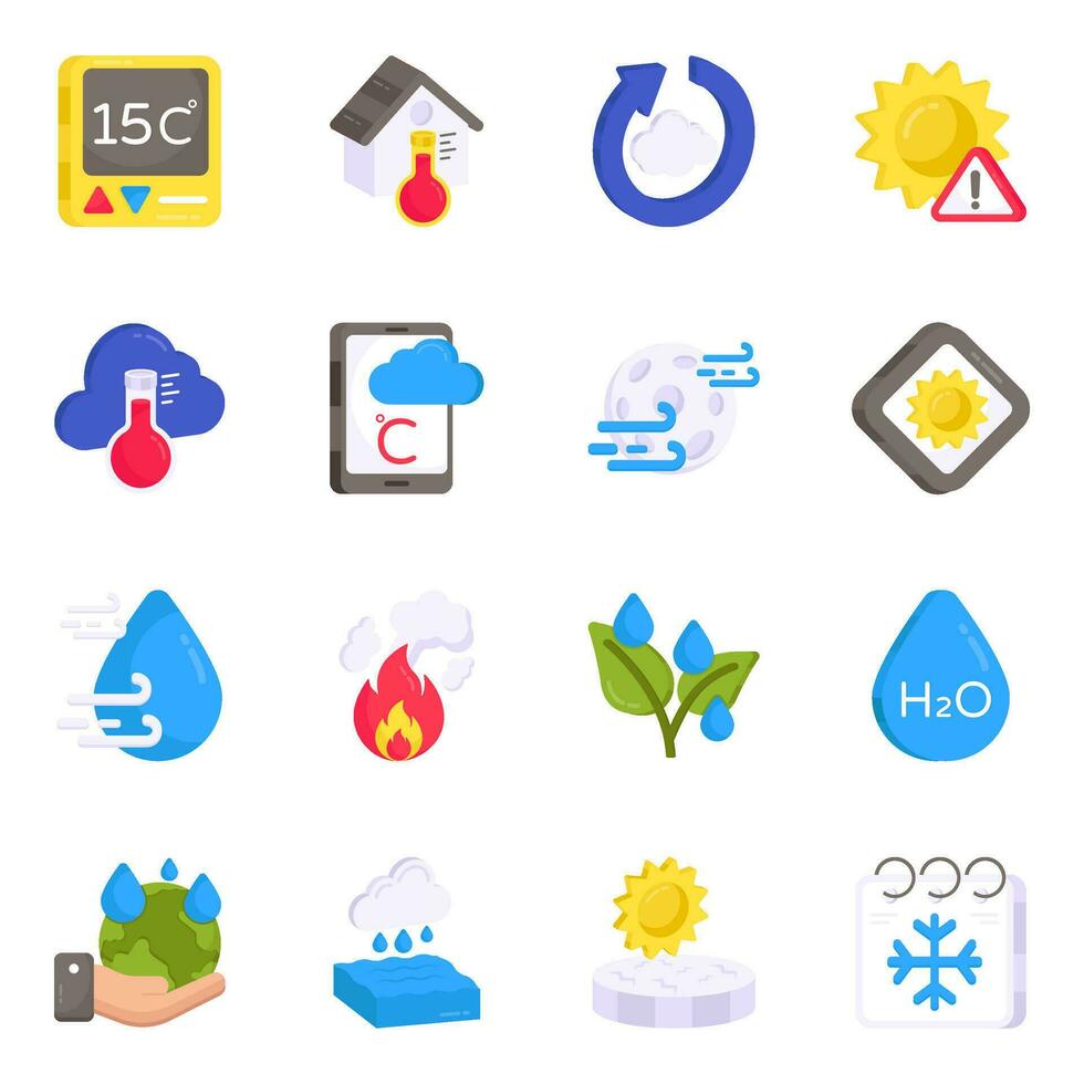 Pack of Weather Conditions Flat Icons vector