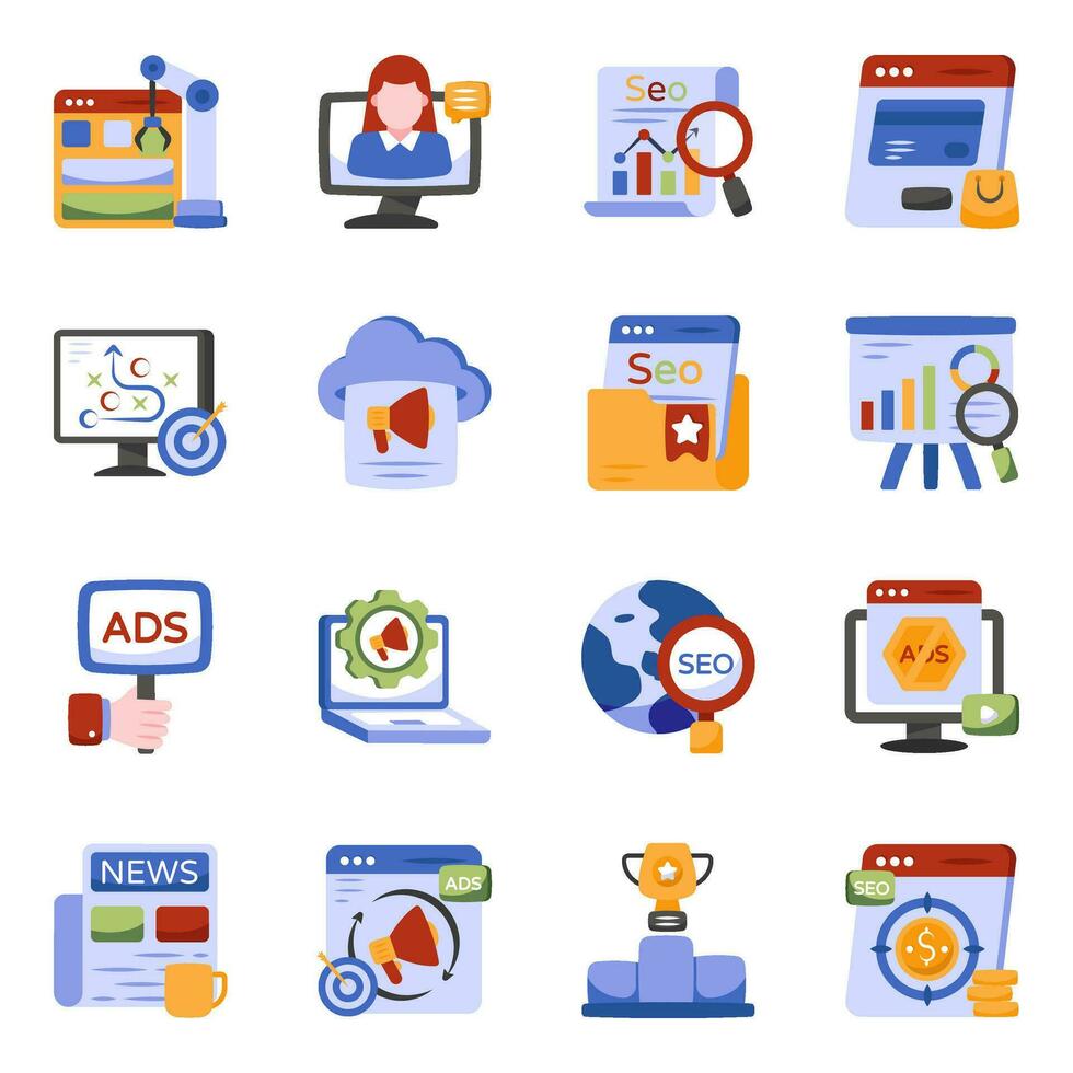 Pack of Seo and Data Flat Icons vector